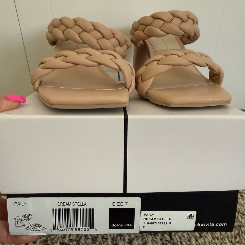 Dolce Vita Braided Double-Strap Block Heel Mule - Beige - Picture 2 of 5